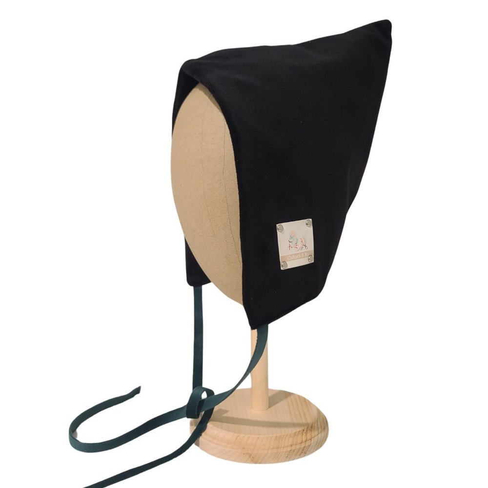 Odele Velvet Pixie Bonnet with Dark Green Velvet Ties